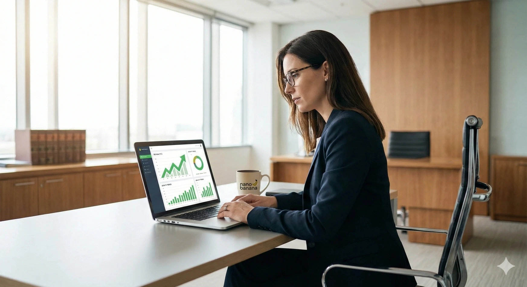 עורכת דין במשרדה בודקת על קידום אתרים לעורכי דין